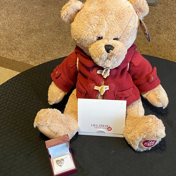 Double Heart Necklace w Bear - Picture 2 of 3